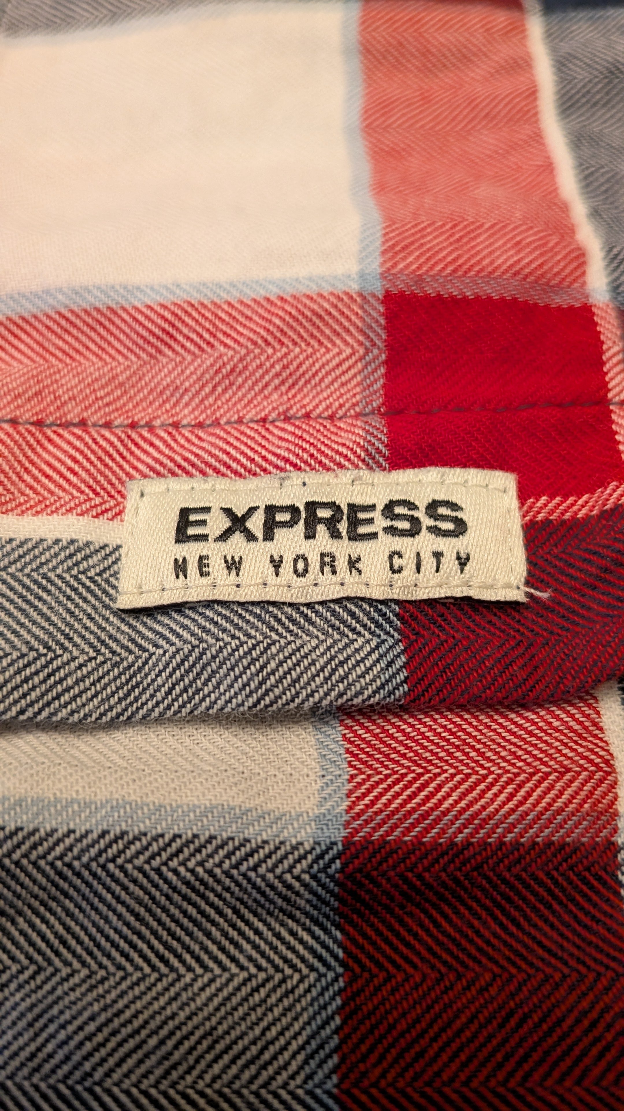 Express Men's XXL Tall Plaid Button Down Shirt - Red Blue White - Long Sleeve