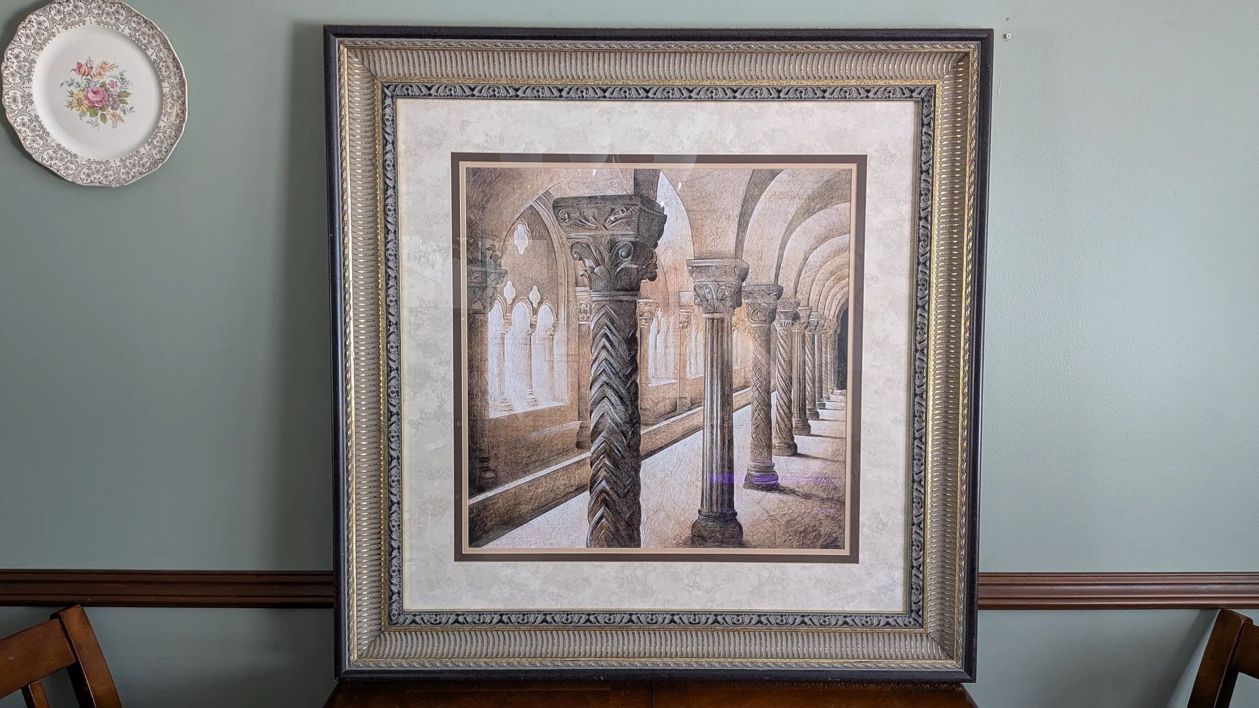 Large Framed Architectural Wall Art - Classical Columns - Ornate Antique-Style Frame