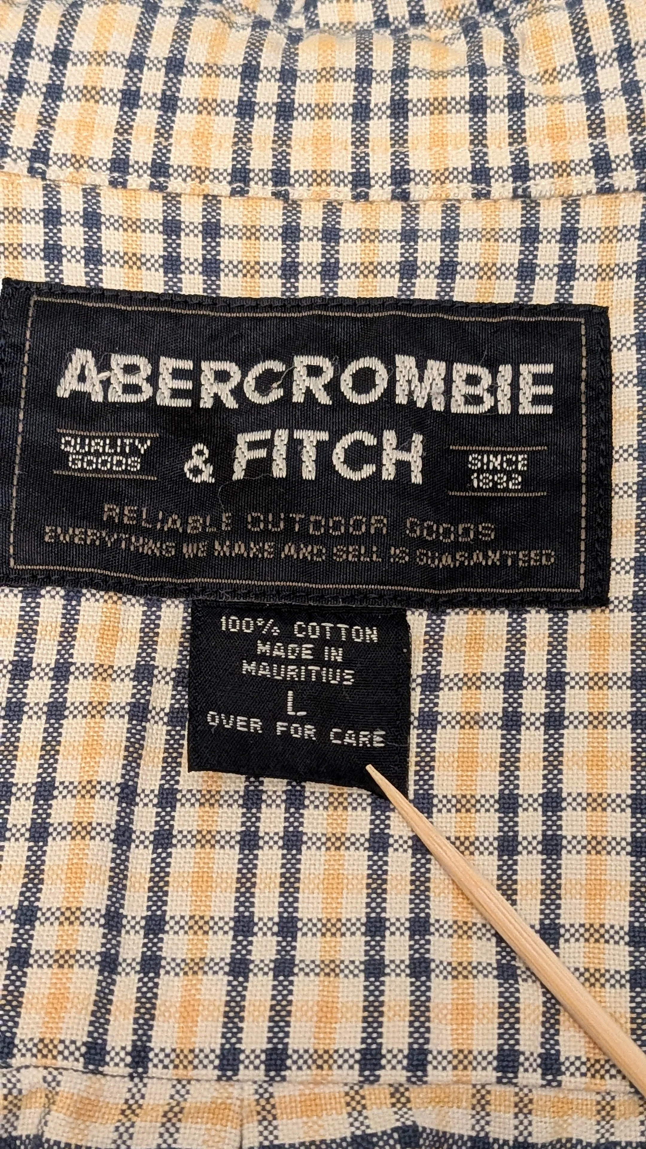Abercrombie & Fitch Men's Button Down Shirt - Size L - Blue and Tan Plaid