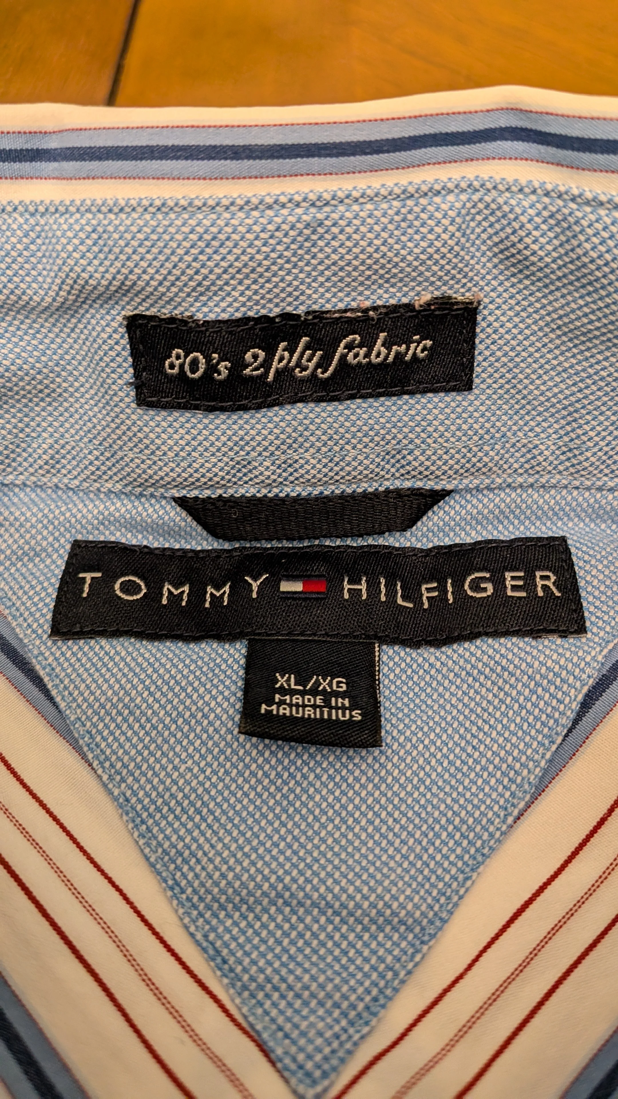 Tommy Hilfiger Men's XL Button-Down Shirt - Blue and White Stripe - 80s 2-Ply Fabric