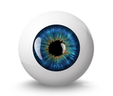 A realistic, detailed human eyeball with a blue and green iris.