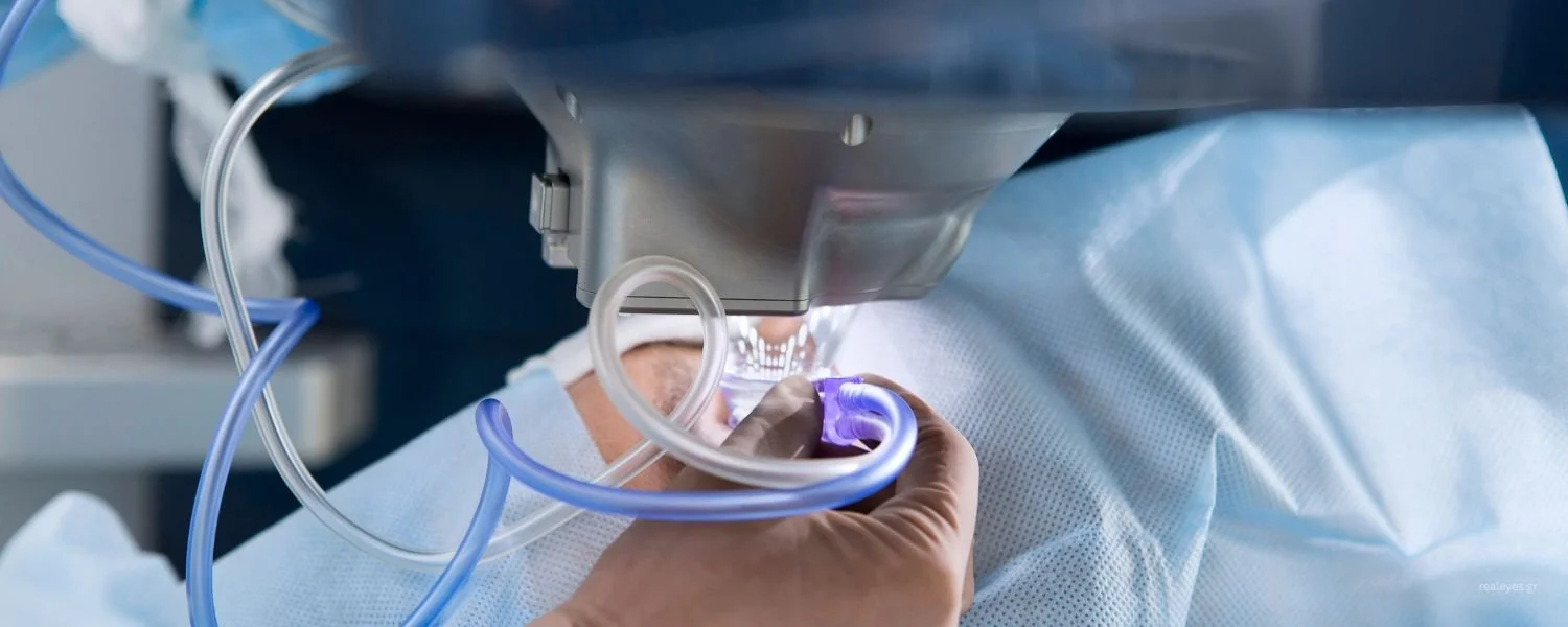 Σύγχρονος εξοπλισμός διαθλαστικής χειρουργικής laser κατά τη διάρκεια οφθαλμολογικής επέμβασης