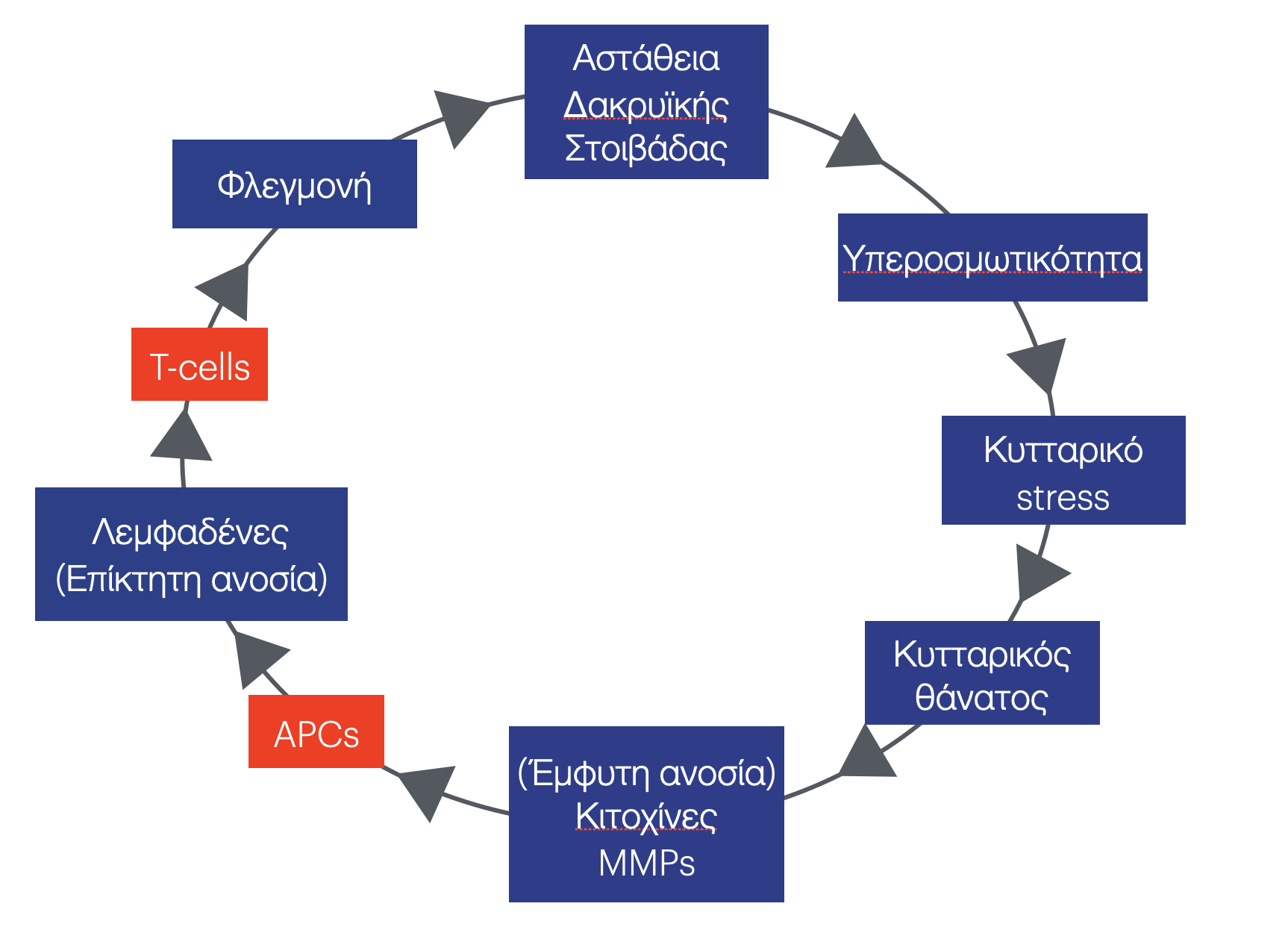 Φαύλος κύκλος ξηροφθαλμίας με φλεγμονή και διαταραχή της οφθαλμικής επιφάνειας