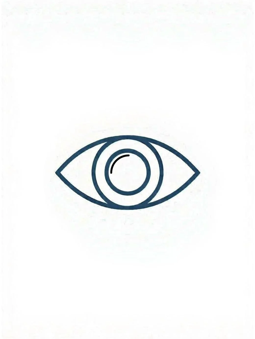 Simple blue line drawing of an eye with a circular highlight, on white background.