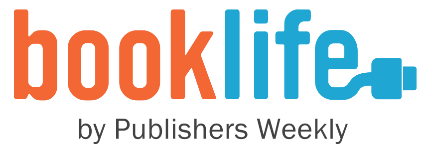 Logo for 'booklife by Publishers Weekly' with the words 'book' in orange, 'life' in blue, and a blue book icon on the right.