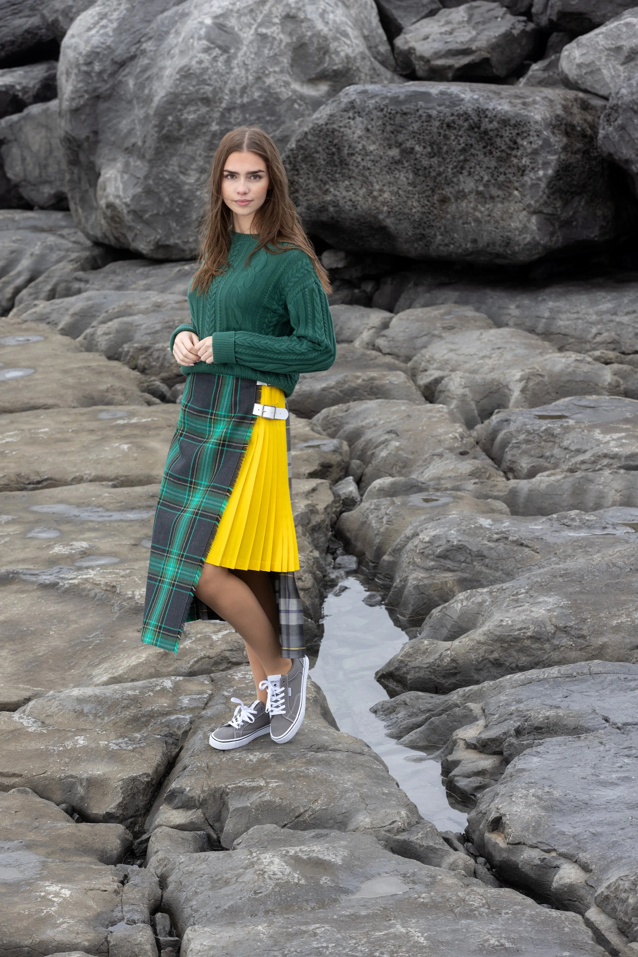 Varied Pleated Patchwork Long Kilt