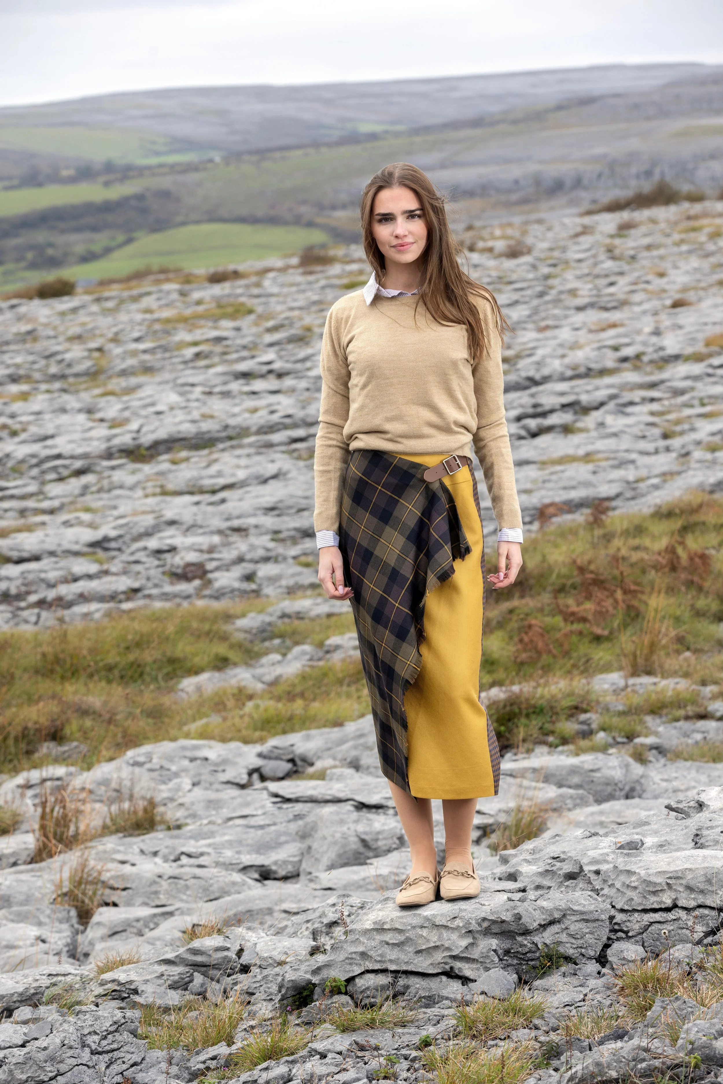 Patchwork Dip Wrap Long Skirt