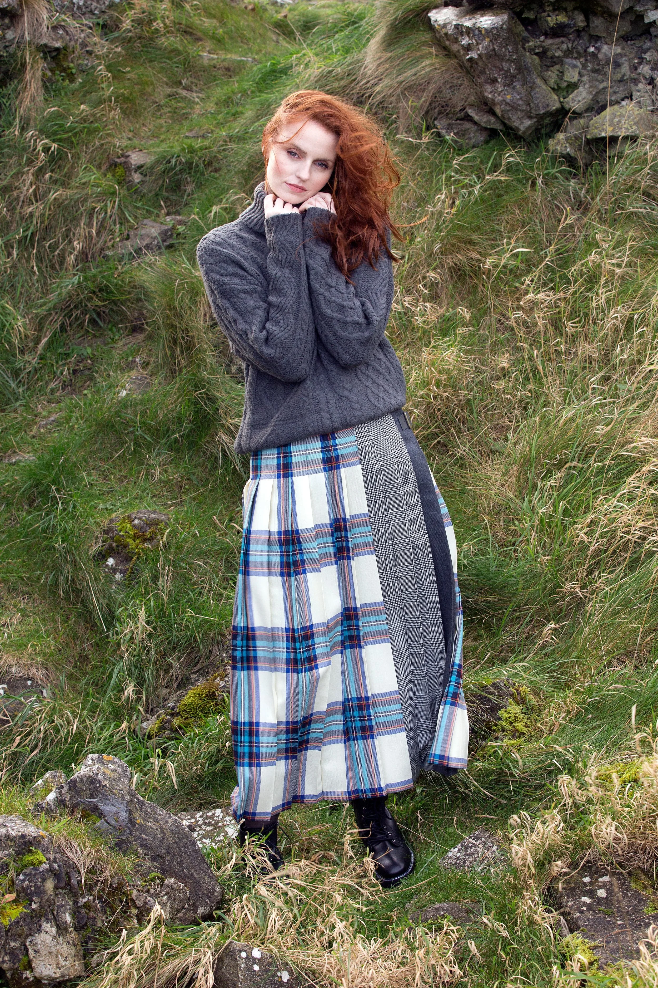 Patchwork Pleated Maxi Skirt With Belts