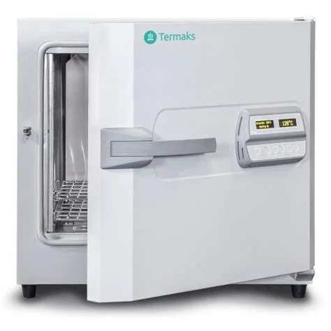 Laboratory oven or sterilizer with digital display and control panel.