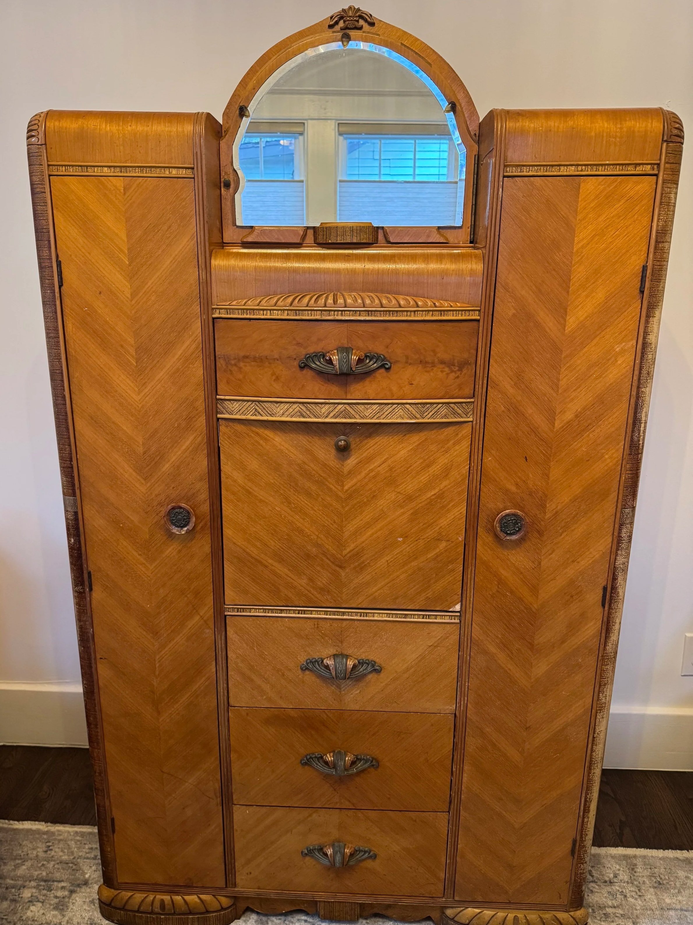 Vintage Art Deco Waterfall Chifferobe, c. 1930s