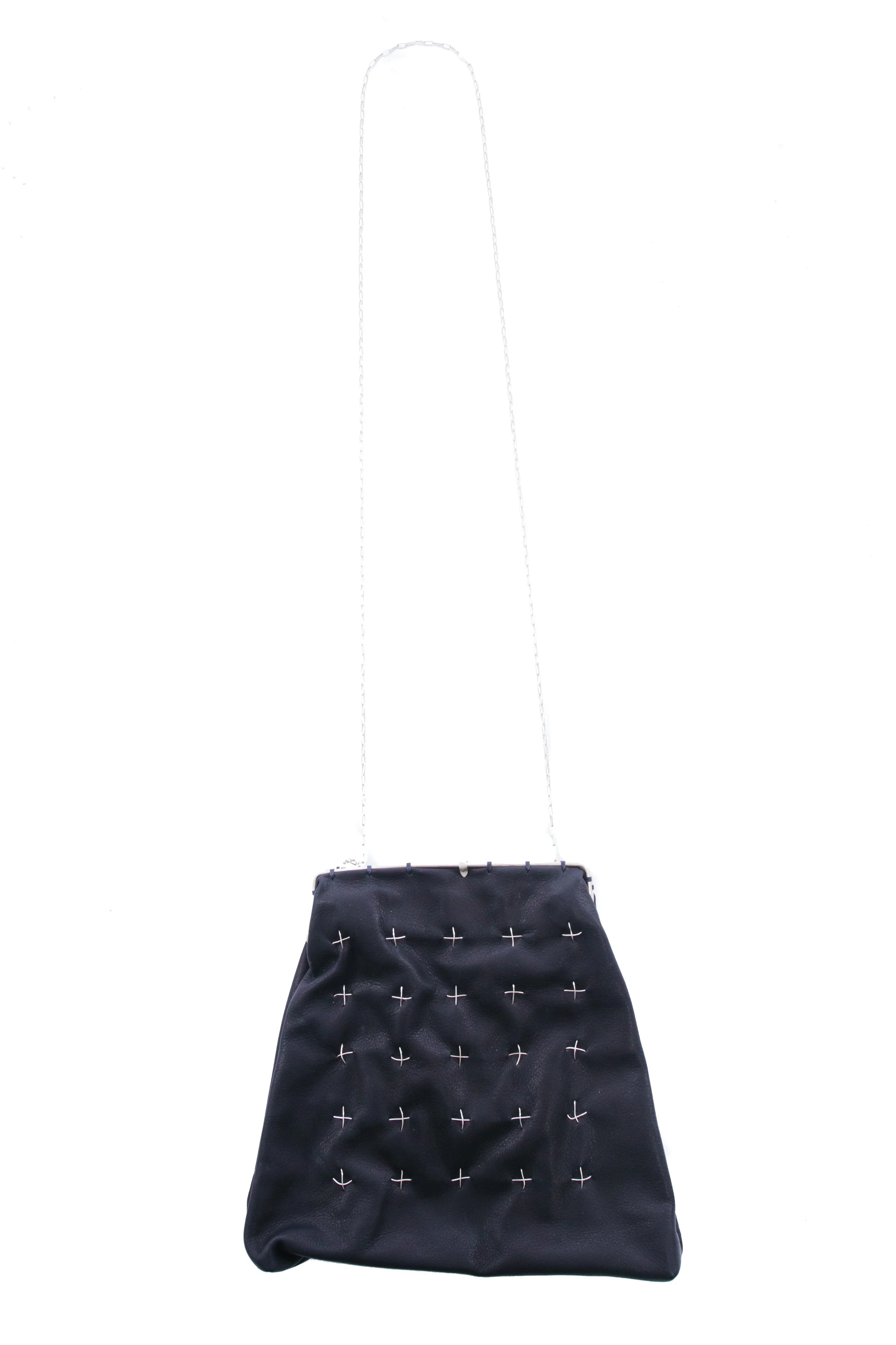 M.A+ by Maurizio Amadei  Aubergine Silver Rim Silver Cross Stitched Bag