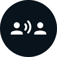 Icon showing two people with sound waves between them, representing communication or conversation