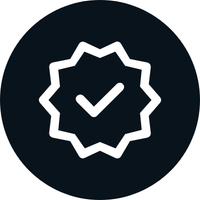 Verified badge icon with a check mark inside a ribbon shape