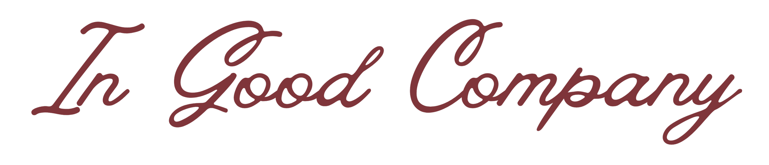 Stylized text saying 'In Good Company' in a cursive font on a black background.