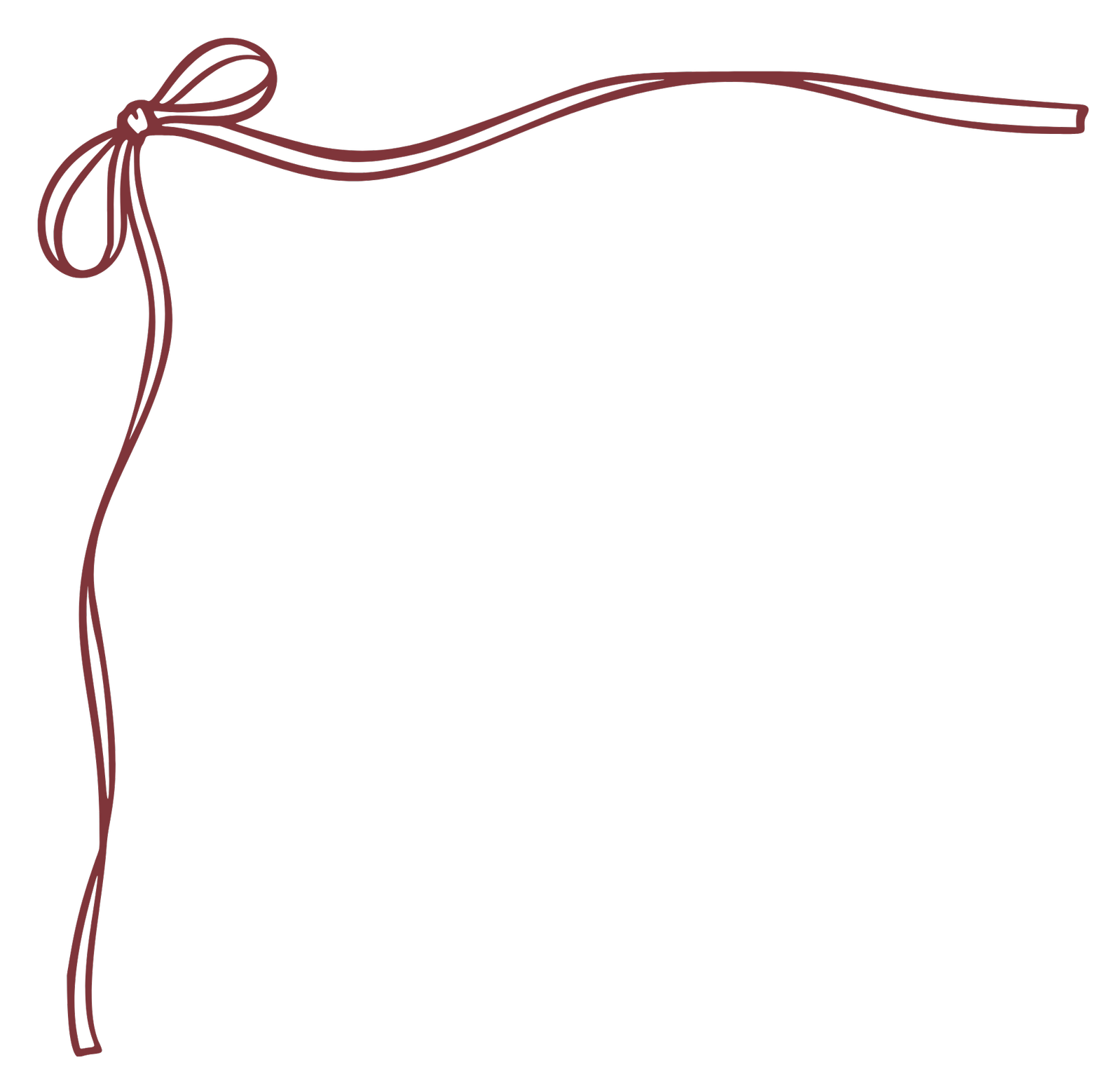 A decorative black background with a brown ribbon tied in a bow at the top left corner.