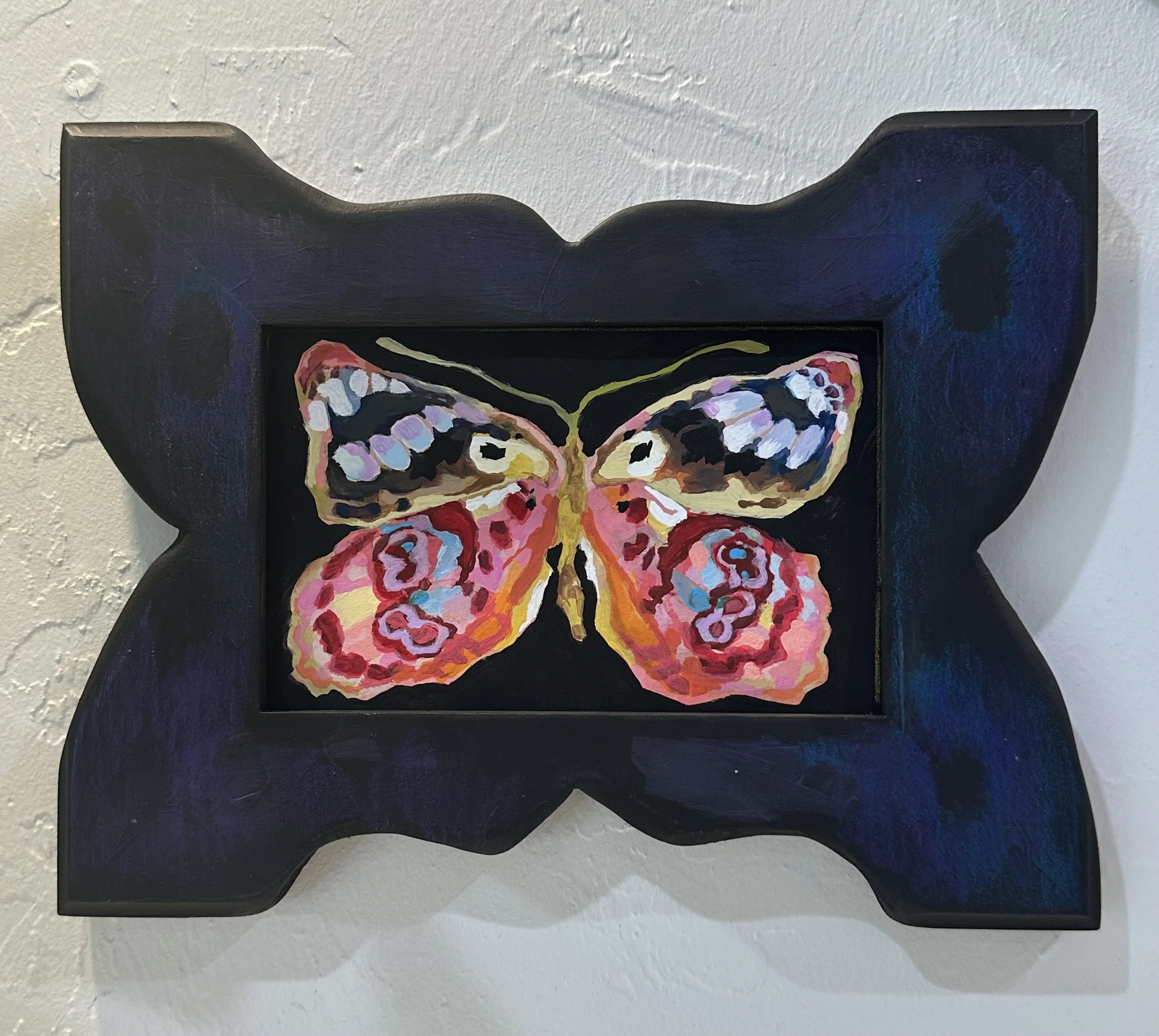 Amelia Purplewing
, 7"x10"
, acrylic on paper in handcut wood frame
, 2025