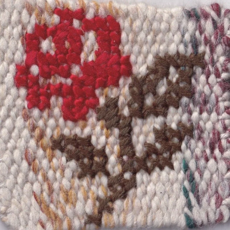 Rose, cross stitch on weaving, 2026