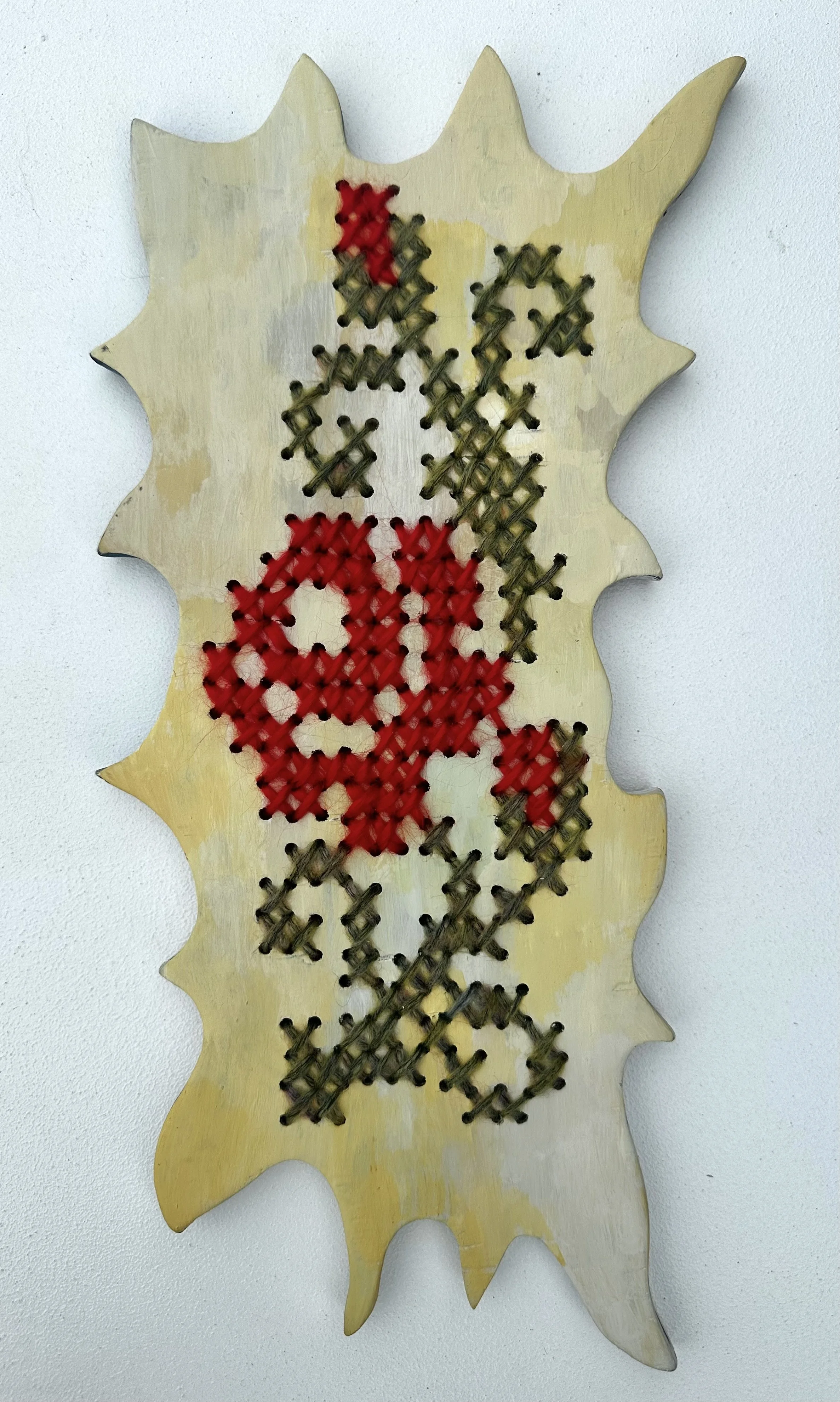 Red Rose, cross stitch on wood, 2026