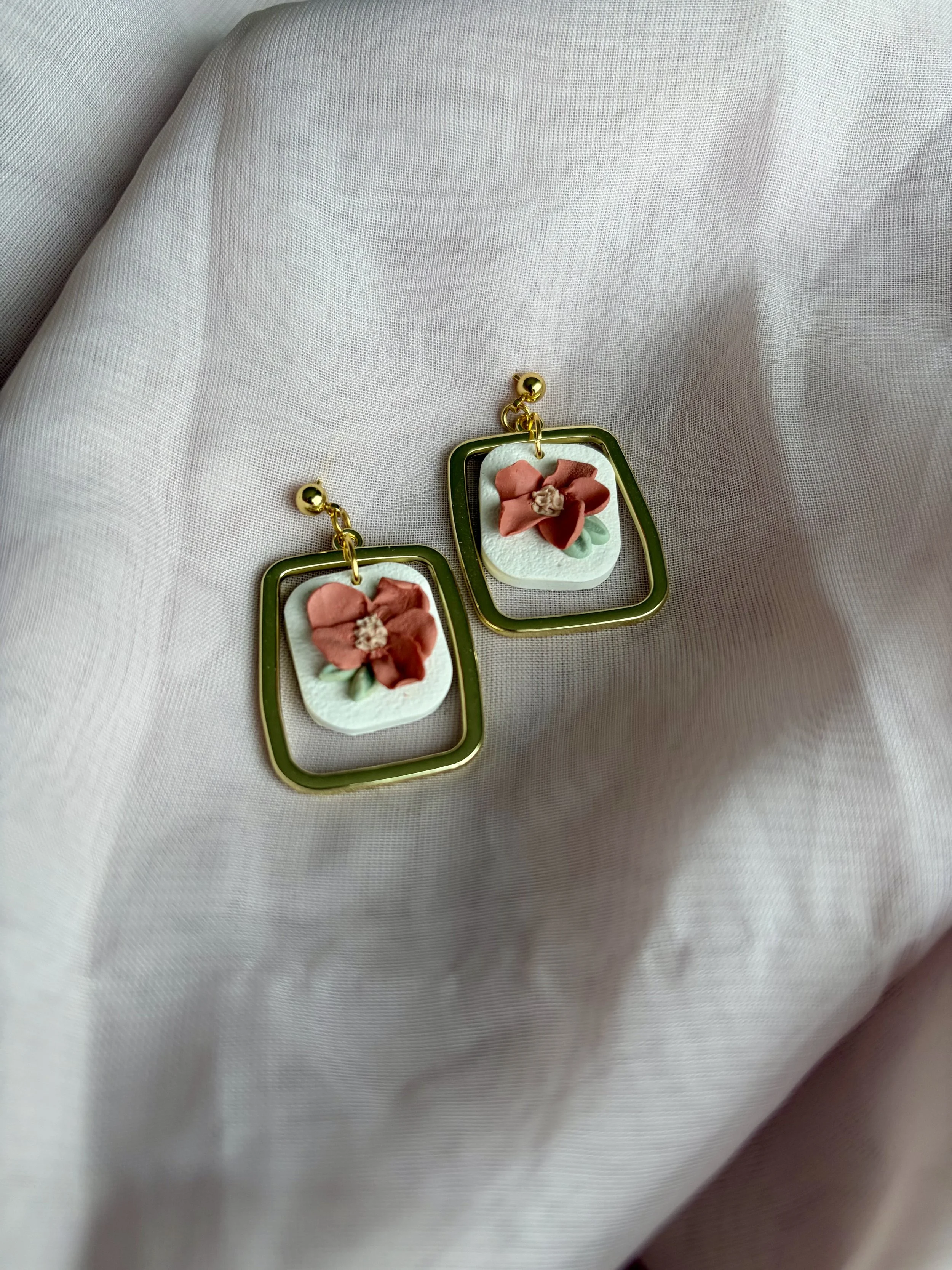 Pink Poppy Polymer Clay Earrings