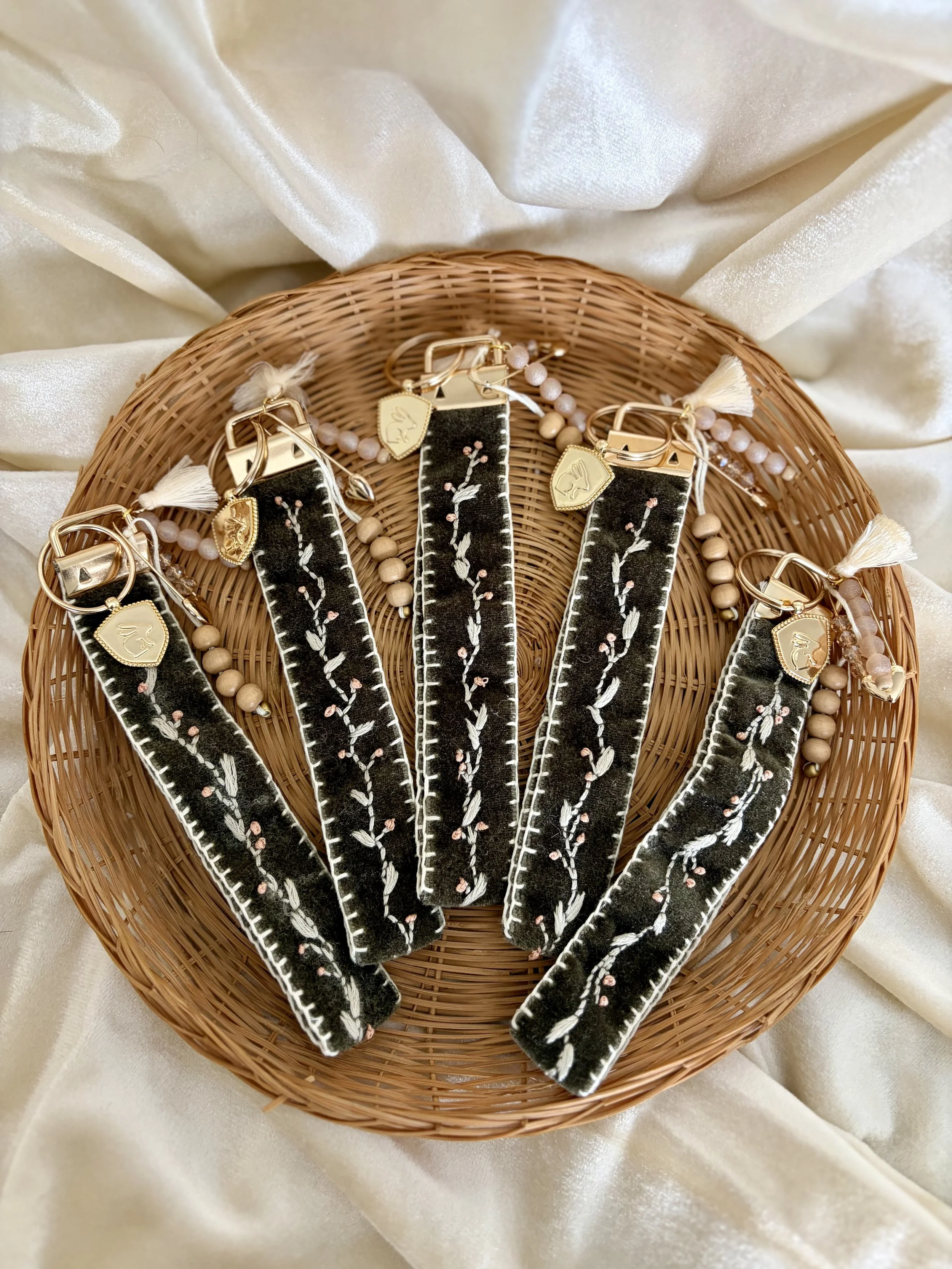 Vintage Botanica Adorned Keychain Wristlet