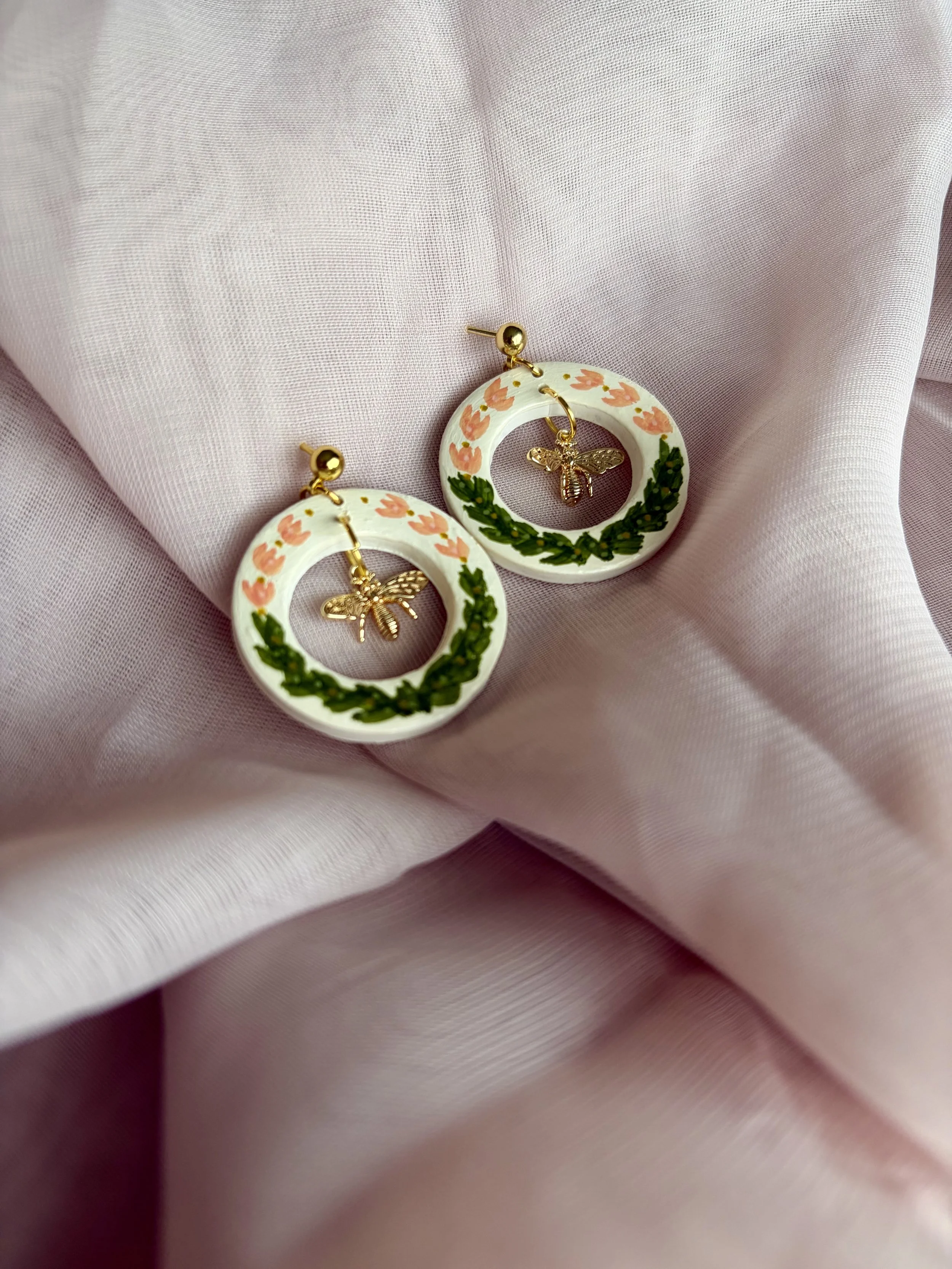 Pollinator Wreath Polymer Clay Earrings