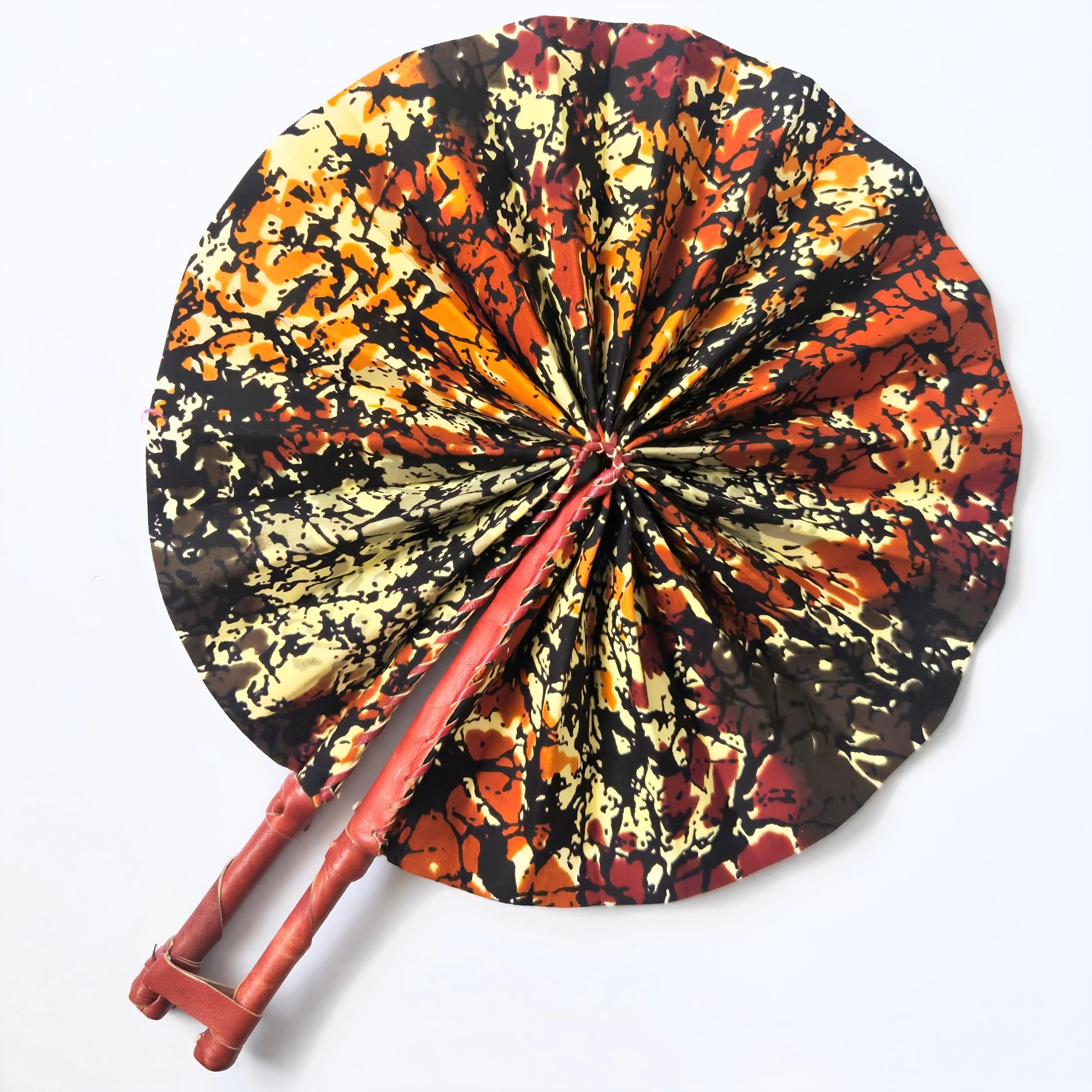 African Print & Leather Folding Fan