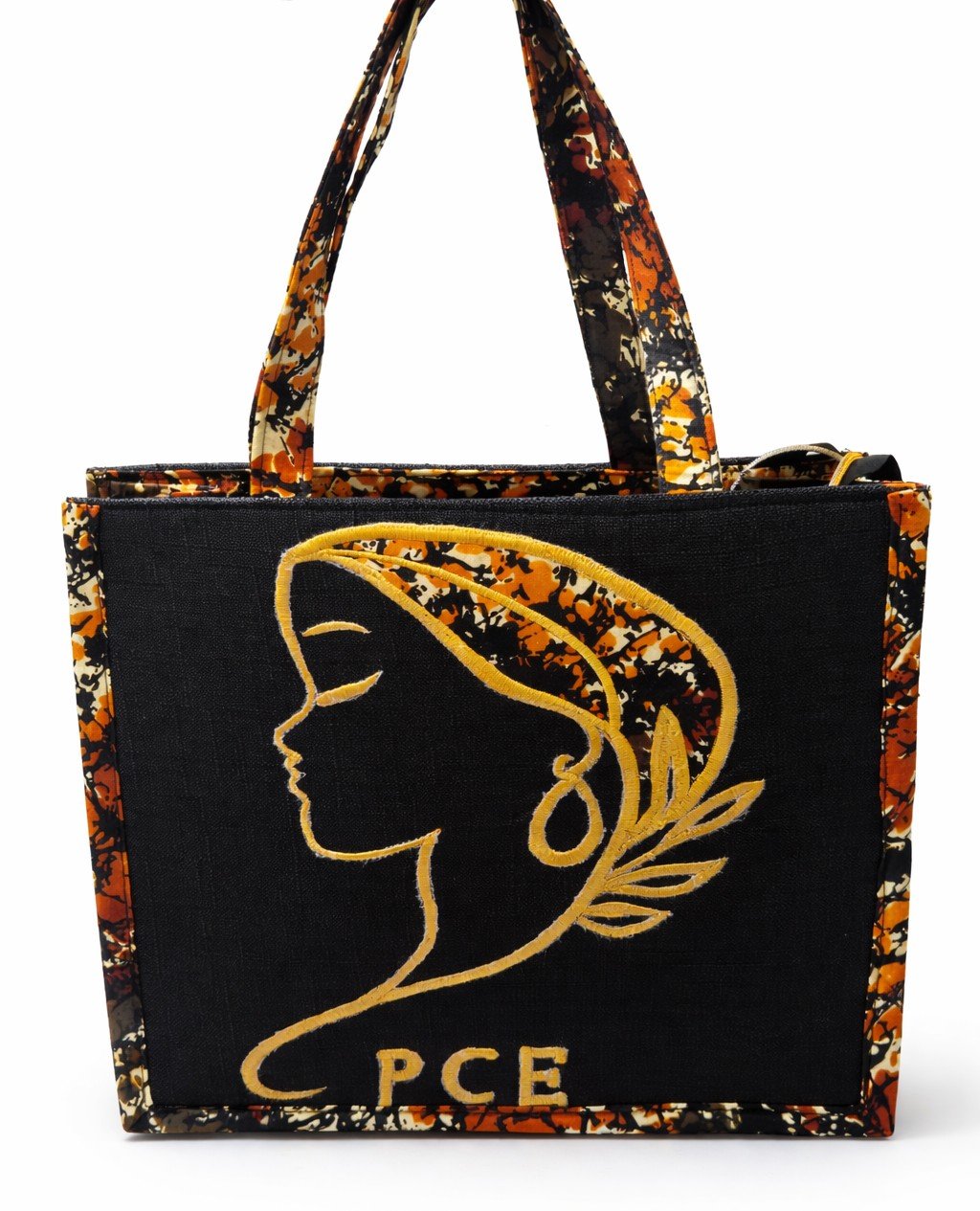African Print Embroidered Tote Bag