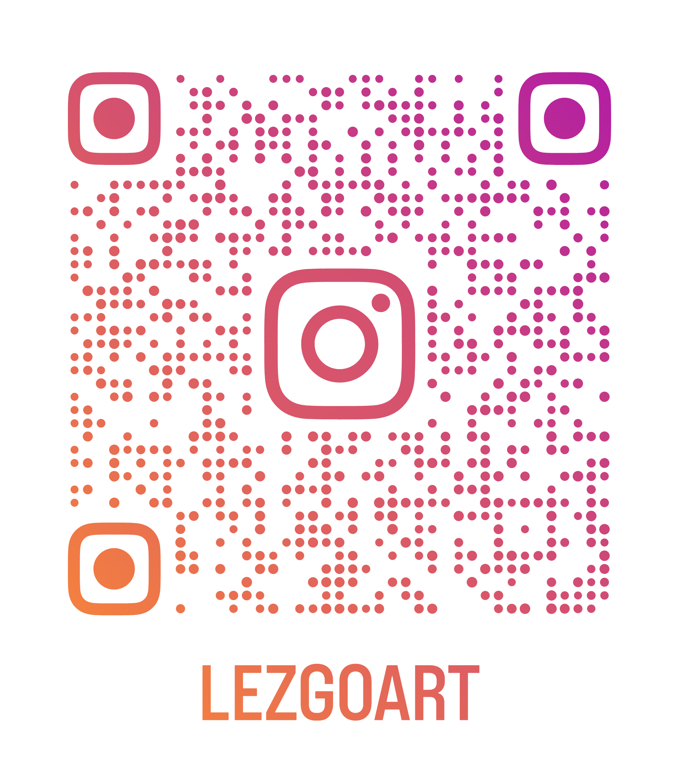 A colorful QR code with the Instagram logo at the center and the text 'LEZGOART' below it.