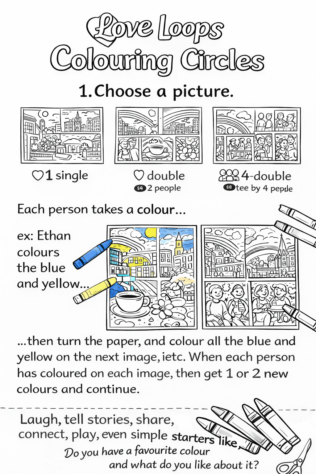Download and Print this PDF Coloring instruction to guide Love Loops Colouring Circles