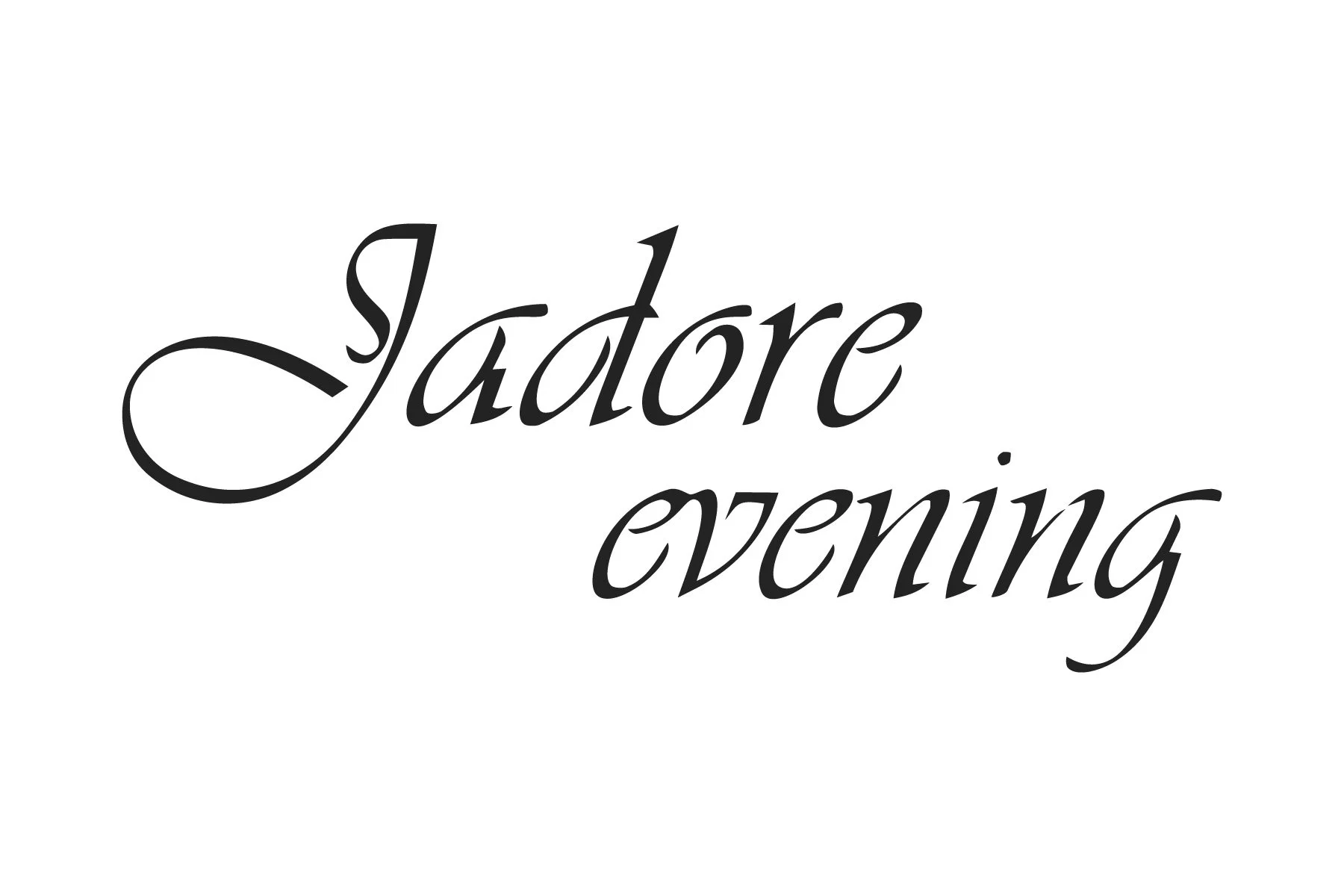 Elegant black cursive text saying "Jadore evening" on a white background.