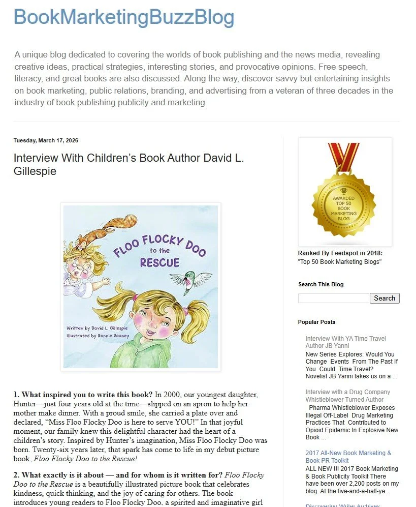 Book cover for 'Floo Flocky Doo to the Rescue,' featuring a cheerful illustrated girl with blonde hair and pigtails, and a flying mouse with wings, against a light blue background.