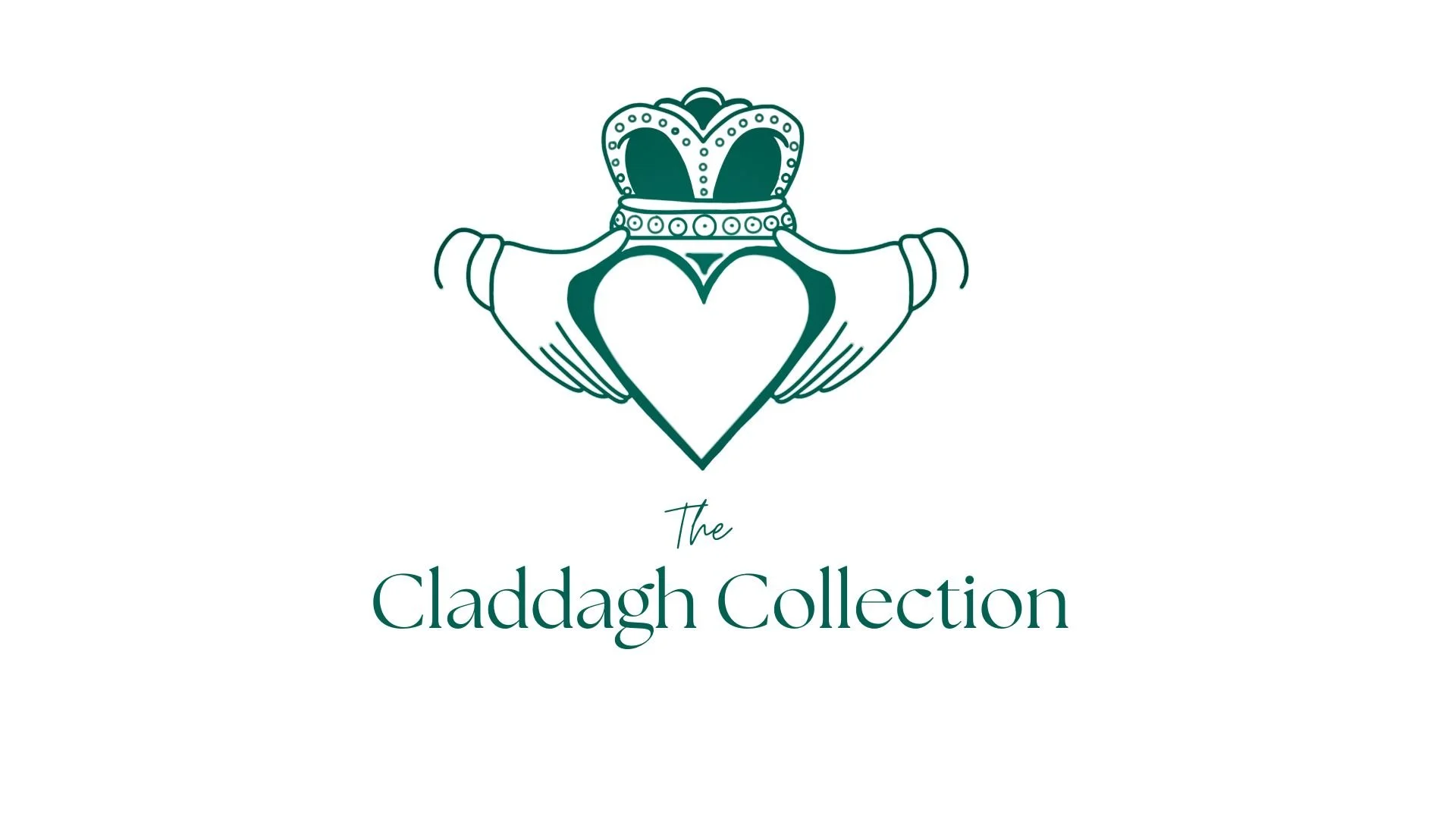 Elegant logo for the Claddagh Collection featuring a crown, two hands holding a heart, and text beneath reading 'The Claddagh Collection'.