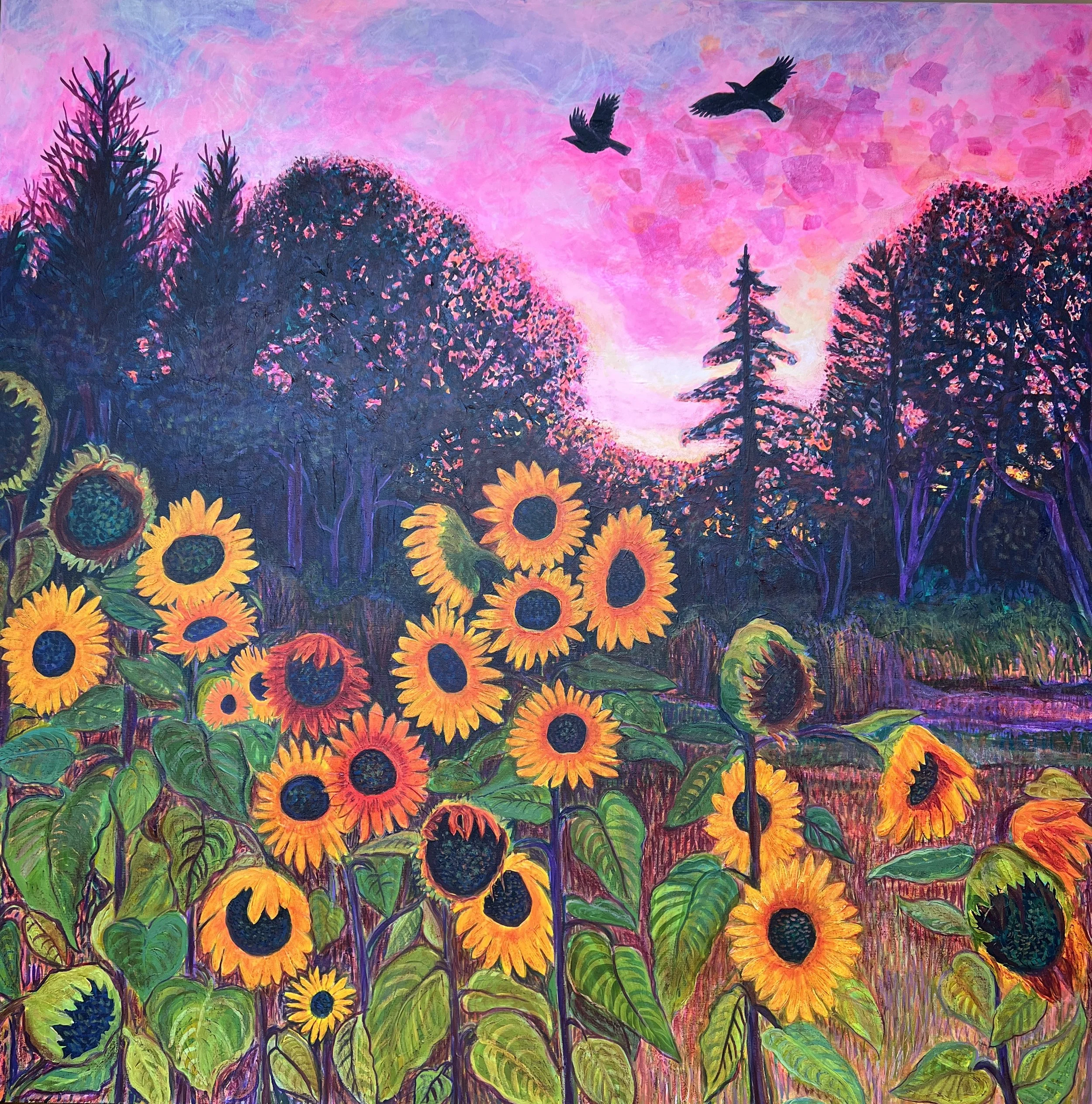 Sunset for Crows
48x48
Acrylic, acrylic ink and oil stick on canvas
2026
$2900