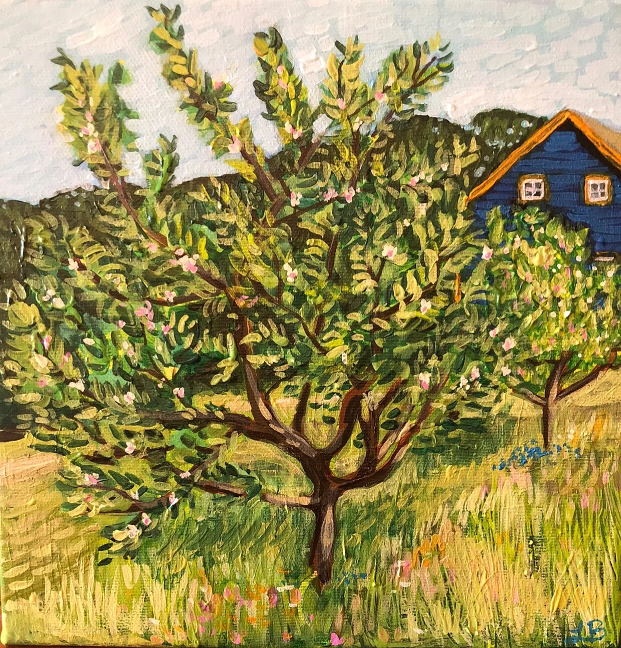 Spring Apple Trees and Blue House
10x10
Acrylic on canvas
SOLD