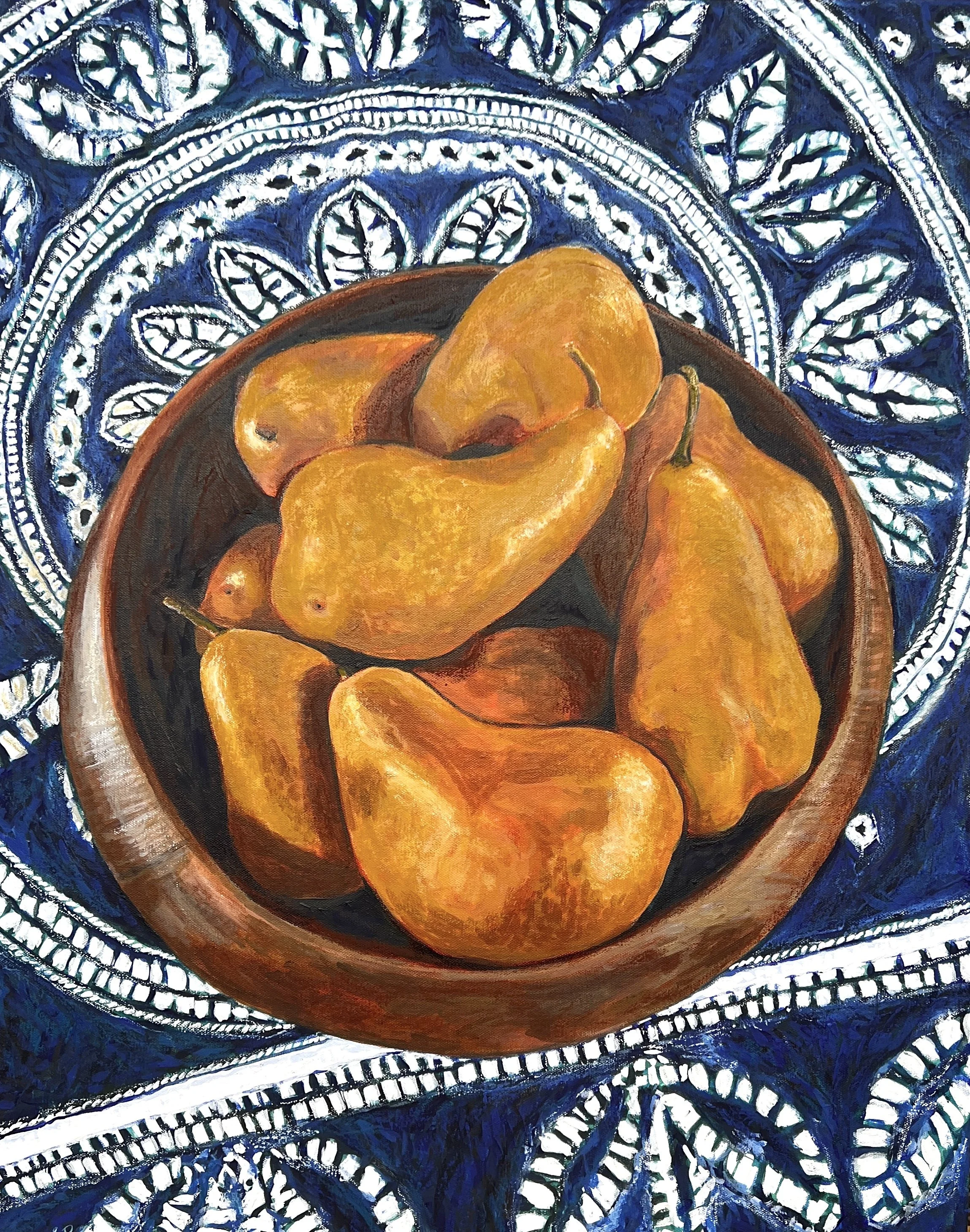 Bosc Pears and Indigo
24x30
Acrylic ink, acrylic, oil stick on canvas
2026
$1225
