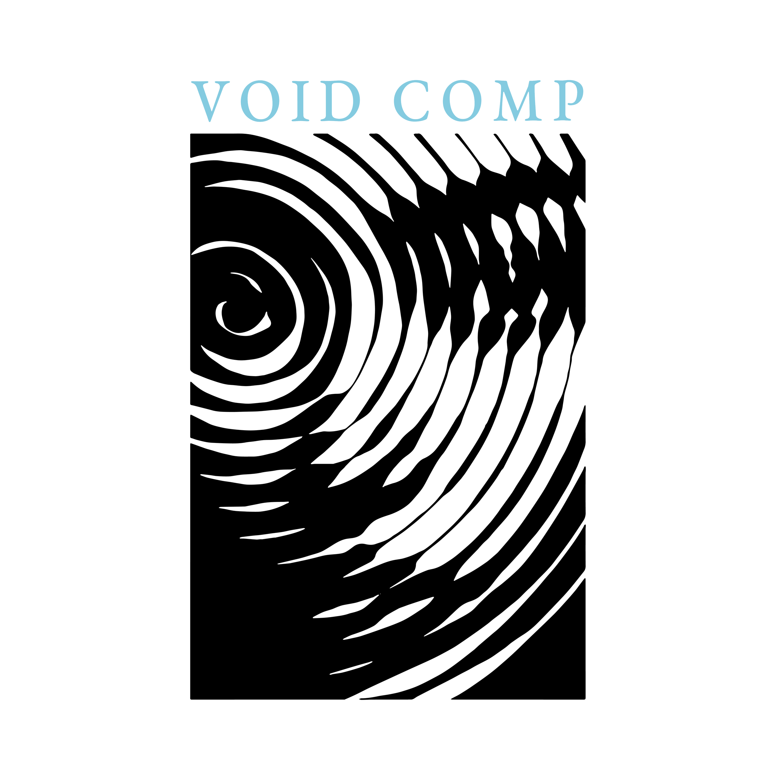 Blue text "VOID COMP" T-shirt