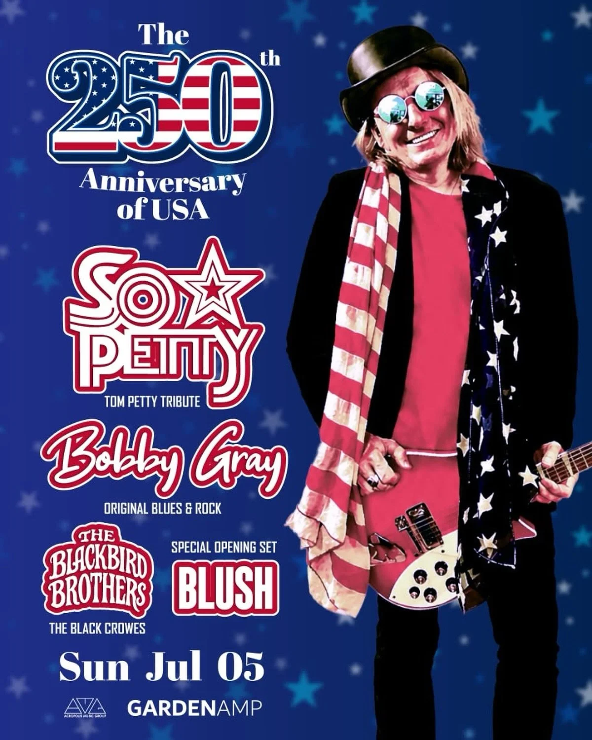 July 5 at Garden Amp 🇺🇸

The Blackbird Brothers join @sopettytribute and Bobby Gray for a massive night celebrating 250 years of the USA.

Cold drinks, loud guitars, and probably at least one guy dressed like a pirate.

Come hang.

#BlackbirdBrothe