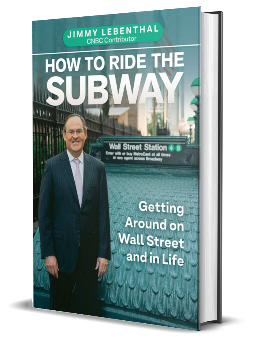 Book titled 'How to Ride the Subway' by Jimmy Lebenthal, a CNBC contributor, with a man in a suit standing in front of a subway station entrance.