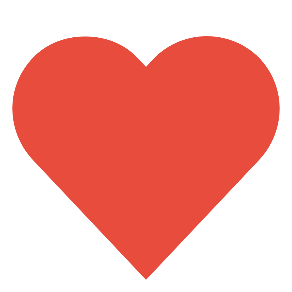 Red heart symbol on a white background.