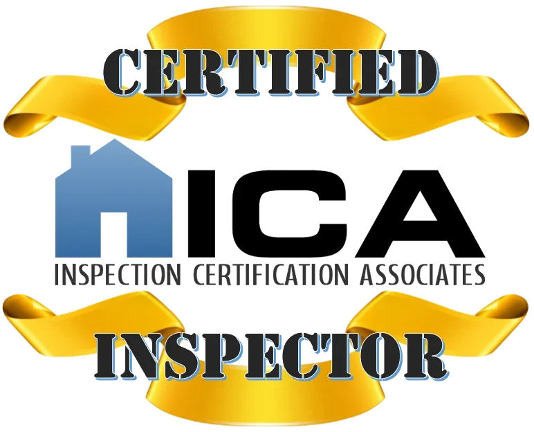 Graphic with gold ribbons, the word "CERTIFIED" at the top, a house icon with the letters "IC" next to it, and the words "INSPECTION - CERTIFICATION ASSOCIATES" below, with "INSPECTOR" at the bottom.