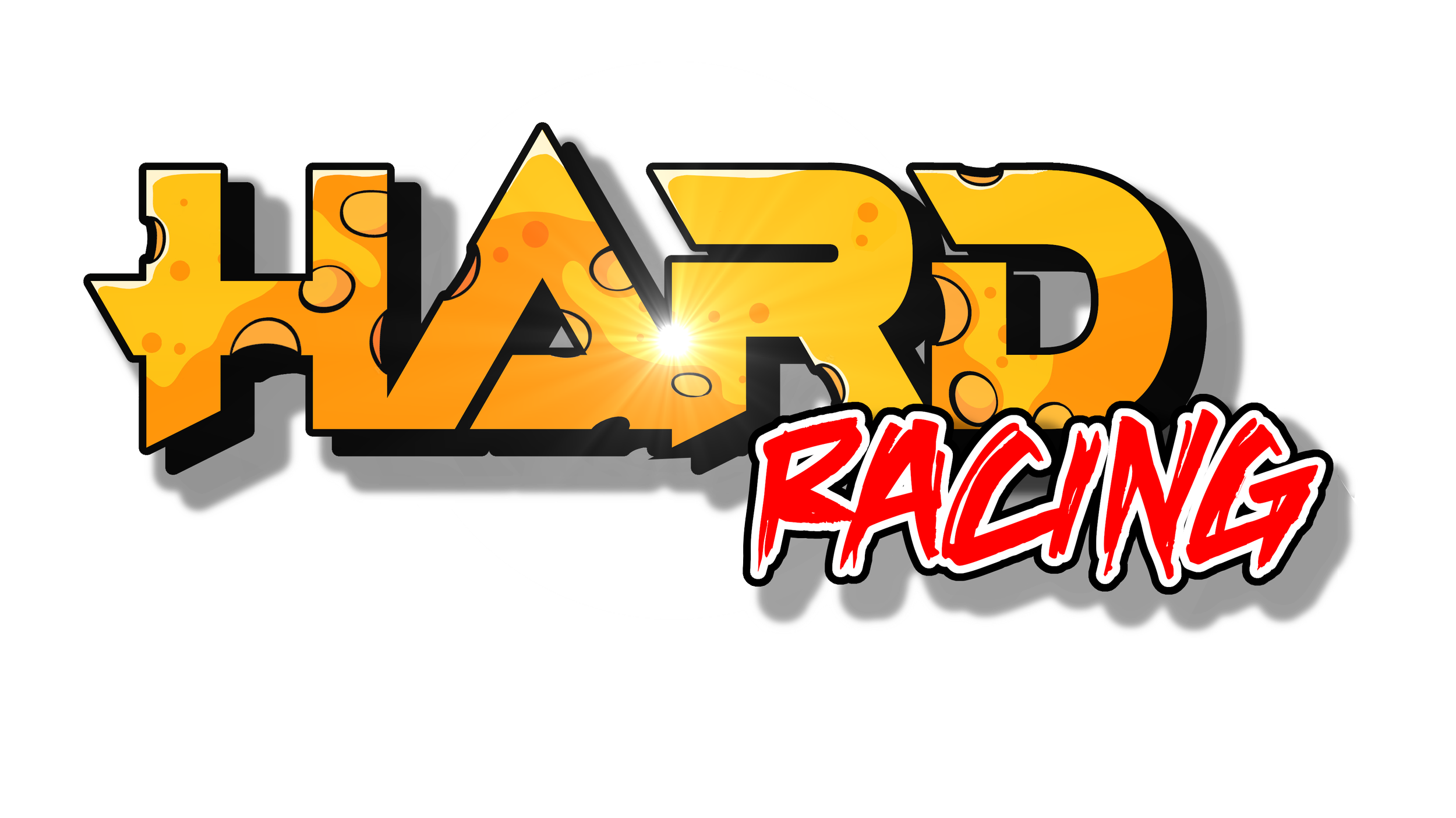 Logo for Hard Racing featuring bold yellow and black stylized text with the word 'Racing' in red outlined font.
