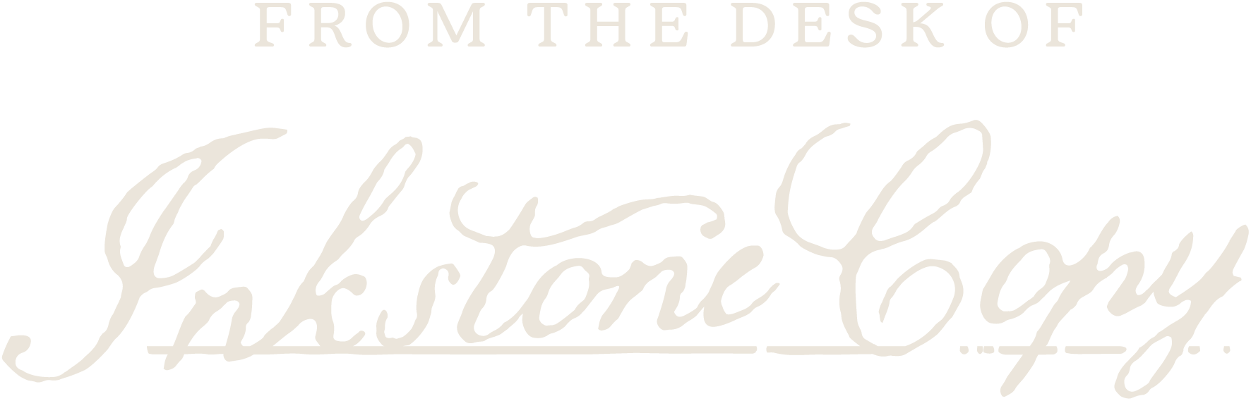 Text graphic with a black background and white and gray handwriting-style text that says 'From the desk of Jacqueline Coy'.