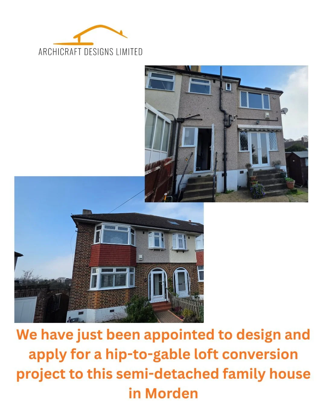 We have just been appointed to design and apply for a hip-to-gable loft conversion project to this semi-detached family house in Morden