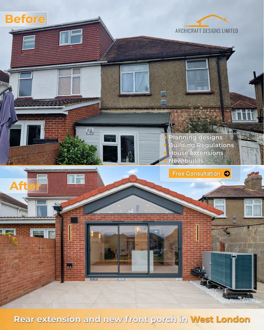 Modern Rear Extension &amp; Porch Upgrade in West London 📐🏗️

Turning a dated exterior into a contemporary statement home requires a precise technical roadmap. This project in West London involved a high-spec rear extension with a vaulted glass gab