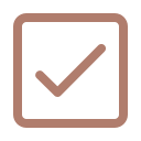 A brown checkmark inside a square box.