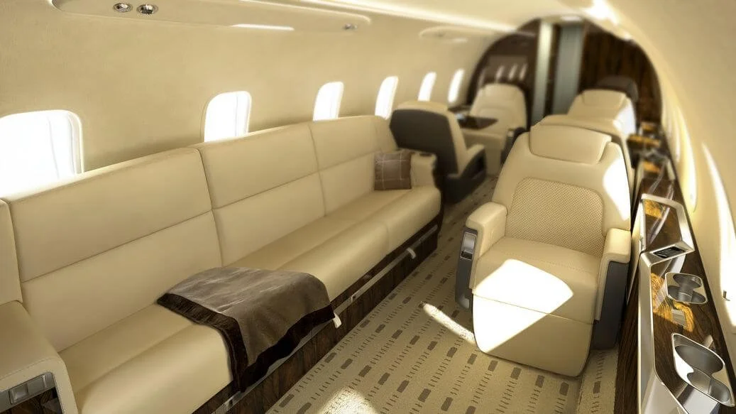 Interior of a luxurious Bombardier Challenger 350