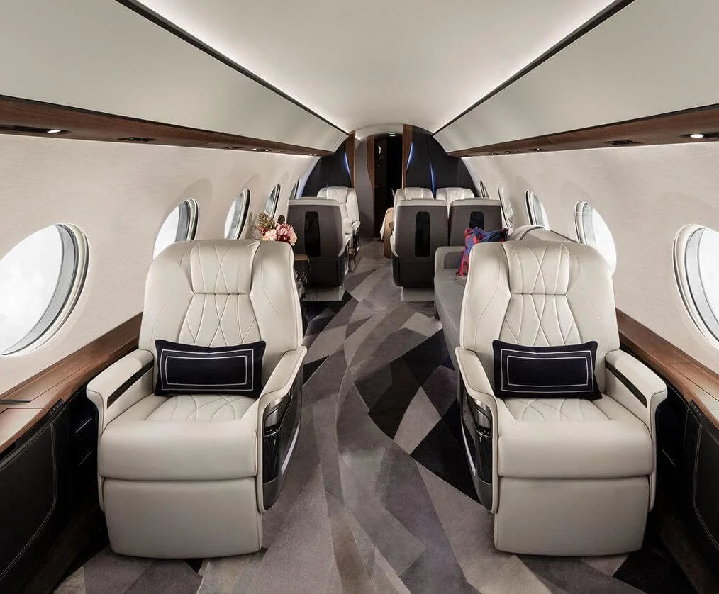Gulfstream G700 Charter interior with plush seats and modern design.