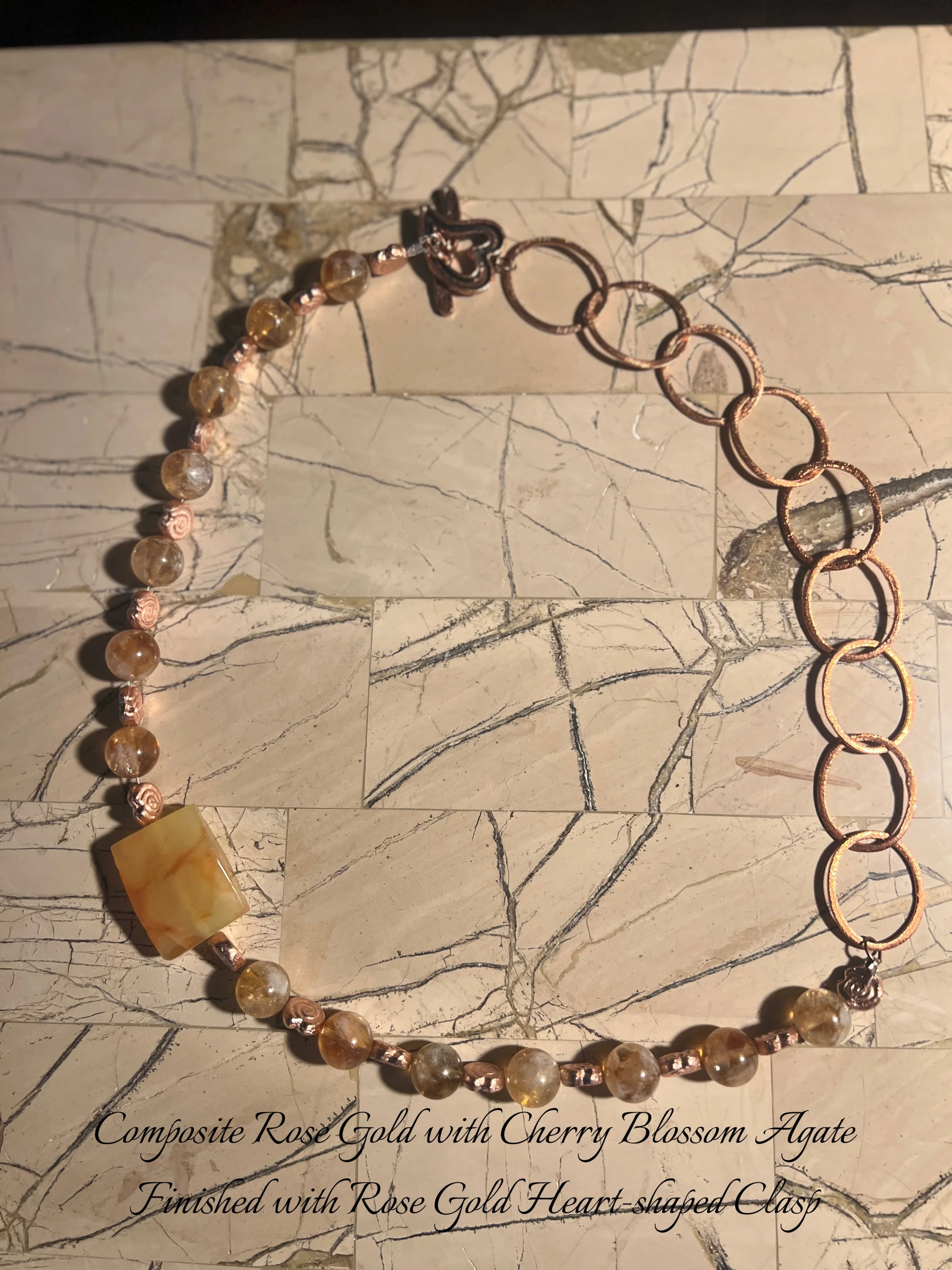 AG 253 25" Necklace Cherry Blossom Agate and Rose Gold