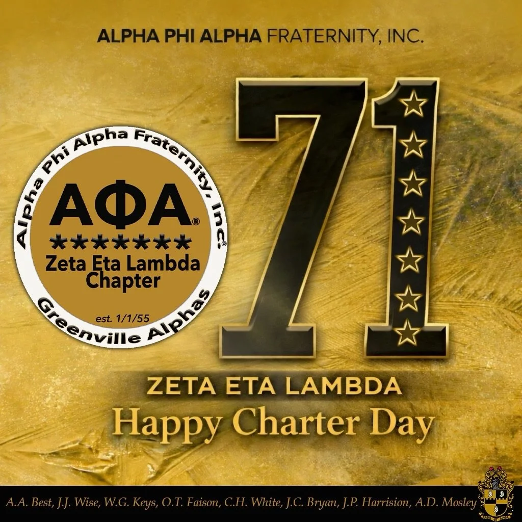 On January 1, 1955 the Zeta Eta Lambda Chapter was charted as 240th house of Alpha Phi Alpha Fraternity, Inc. by 8 honorable men! Today we recognize our chartering and are eternally grateful for those 8 men extending the vision or the fraternity&rsqu