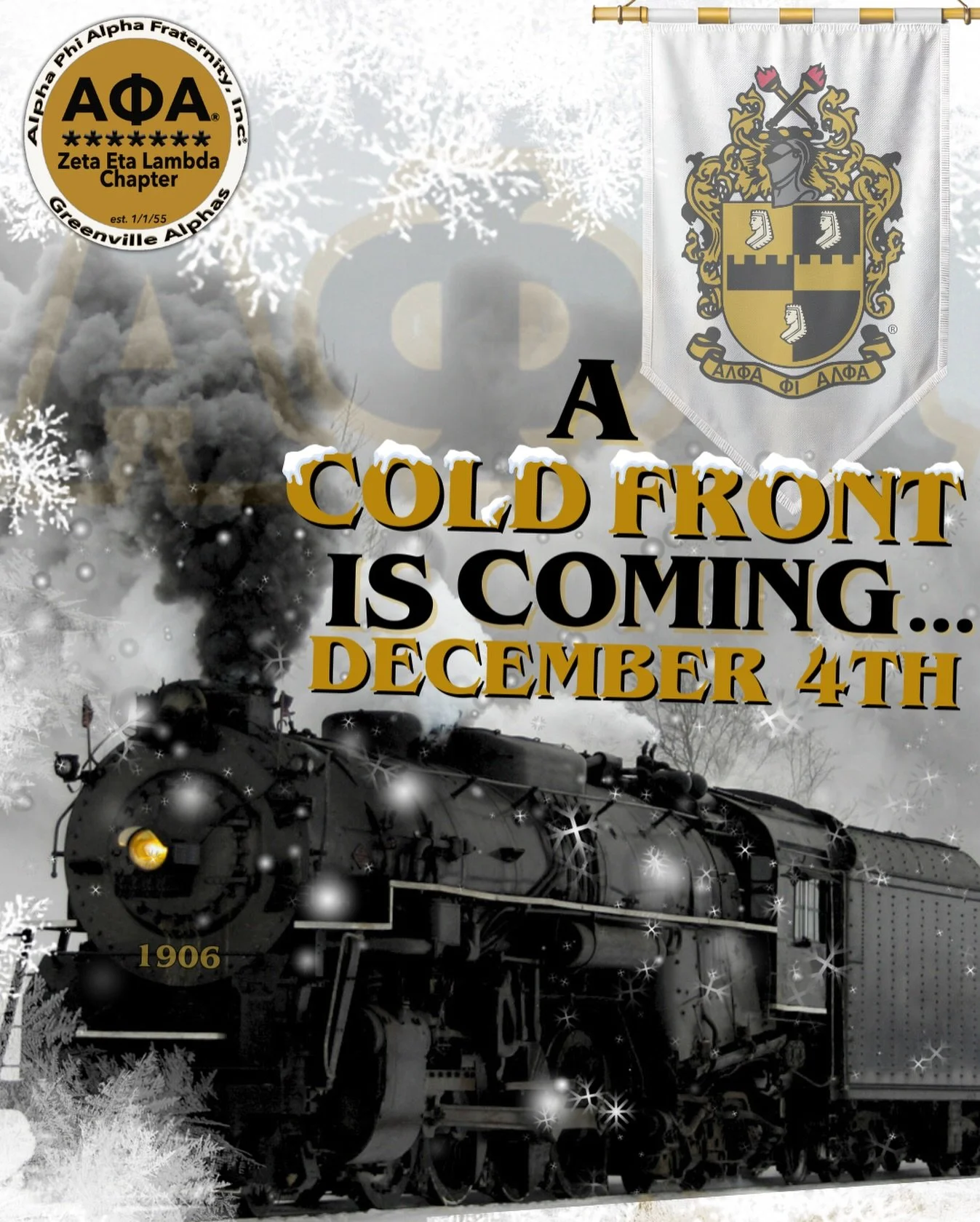 Founders Day is on the way! Are you prepared for the COLDEST day of the year?&hellip;❄️🖤💛🌨️

#&Alpha;&Phi;&Alpha; #FoundersDay #December4th #1906 #IceCold #ZHL